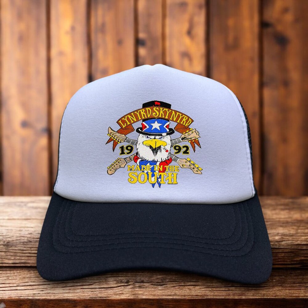 Lynyrd Skynyrd Unisex Trucker Hat Black Snapback 1992 Tour Made In The USA Cap